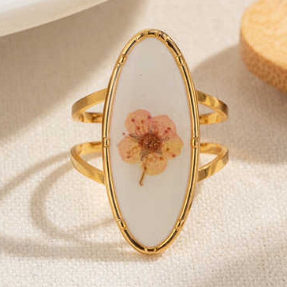 18K PVD Gold Plated Stainless Steel Boho Flower Open Ring